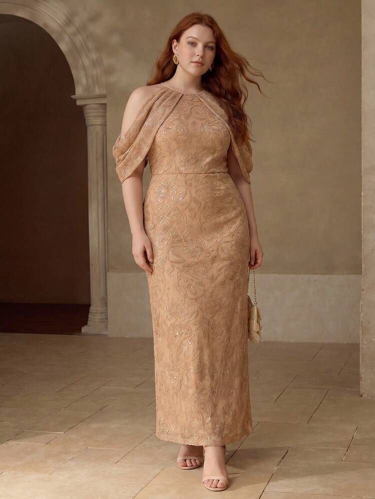 PLUS SIZE SPRING/SUMMER LACE EMBROIDERED ELEGANT STRAIGHT DRESS