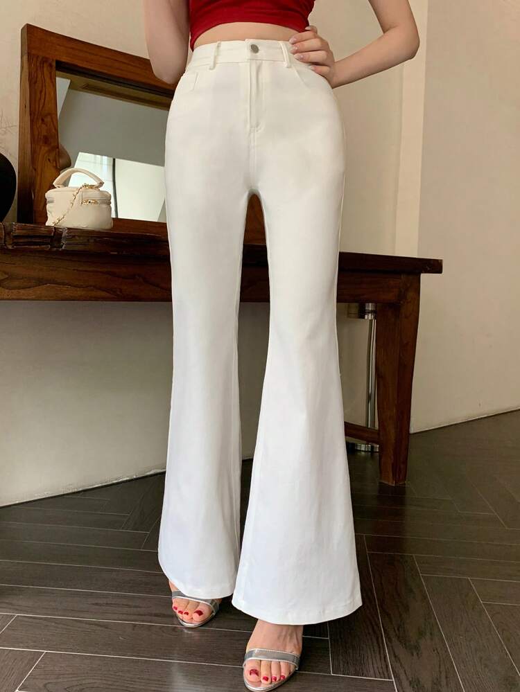 Women's Solid Color Flare Pants, Casual Vacation Summer Trousers