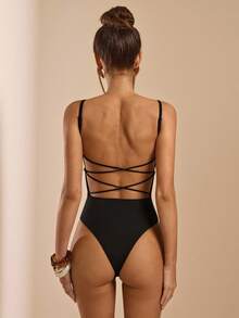 SHEIN BAE Body sin espalda negro para mujer, minimalista básico - Negro - Ver 1