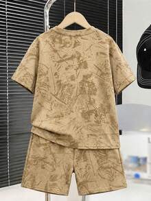Tween Boy Casual Comfortable Minimalist Round Neck Short Sleeve T-Shirt And Shorts Set - Multicolor - View 3