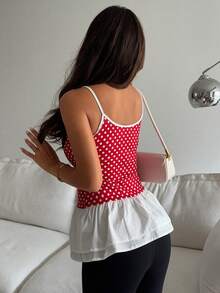 DAZY Women's Polka Dot Patchwork Cartoon Print Casual Cute Versatile Daily Wear Camisole Top Summer Graphic Tee Vacation Red And White Polka Dot - Red - View 3