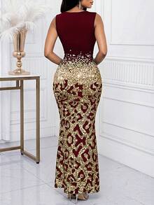 Fleurora 2025 New Women's Elegant Leopard Print Fishtail Hem Burgundy Dress, Summer,Cheetah Print - Burgundy - View 2
