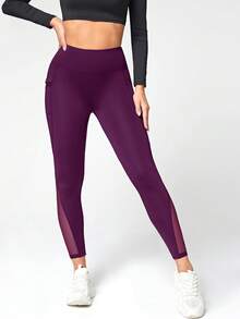 Easithlete Easithlete 网眼口袋拼接运动紧身裤，适合瑜伽 - Bold Plum - 查看 4