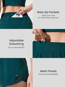 GLOWMODE 2.11" RefreshRun VitalSwift Ultralight Sweat-Wicking Mid-Rise Adjustable Reflective Running Shorts With Built-In Underwear Zip Pocket Workout Spring - Dark Green - View 4