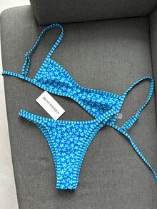 Swim Mod 2023新款女士泳装套装，夏季沙滩比基尼两件套，双面印花（花卉条纹），上下装均可调节，适合沙滩、泳池、度假等场合。 - 彩色 - 查看 8
