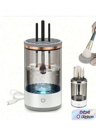 Máquina limpiadora eléctrica de brochas de maquillaje 3 en 1 con secador-soporte de brochas de maquillaje portátil y automático con USB, herramienta limpiadora de brochas de maquillaje para todo tipo de brochas de maquillaje, contorno y sombras de ojos