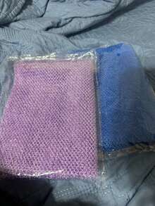 1/2 Piezas Set de toallas de malla africana exfoliante para la espalda, de doble cara para una exfoliación suave y fuerte, un eficaz exfoliante corporal, cepillo de espalda para usar en la ducha, de material de malla premium, diseño de toalla con correa conveniente, esponja Loofah, para una piel suave, ideal para uso diario (Azul, Púrpura) Decoración del baño del hogar - Multicolor - Ver 1
