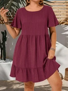 EMERY ROSE Plus Size Vacation Casual Solid Color Short Sleeve Dress,Summer Outfits For Women,Easter Women,Bohemia,Rave Outfit Curve, Country Concert - Red Violet - View 5