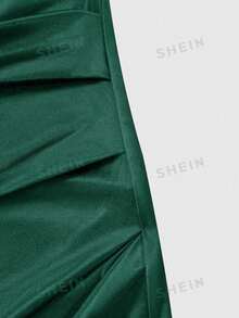 GlowEve 女士新款缎面高领无袖褶裥收腰不对称性感紧身蕾丝装饰连衣裙，女士缎面连衣裙，夏季女士连衣裙，女士优雅派对连衣裙，女士度假装，女士缎面连衣裙，女士棕色连衣裙，女士性感连衣裙，女士无袖连衣裙，女士音乐节连衣裙，毕业季服装，时尚休闲通勤装，商务办公装，多功能时尚休闲装，都市教师工作服 - 墨綠色 - 查看 7
