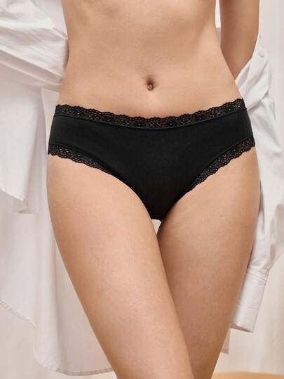 Bralution Black Lace Patchwork High Stretch Minimalist Comfortable Women's Briefs
