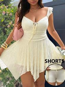 GalTyme Đầm dạ hội jacquard thắt dây dáng rộng dành cho nữ, thích hợp cho hẹn hò và đi chơi. - trắng - Xem 1