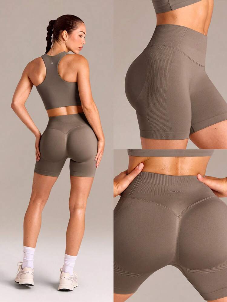 5" Ultrafine Soft Seamless Summer Sculpt High Waist Double Layer Coverage Sculpting Fit Mid-Thigh Biker Shorts With Butt Lift Compression Gym