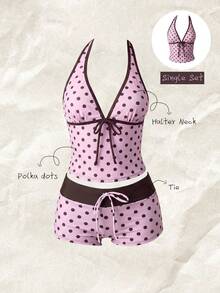 Elavelle Áo bikini hai dây buộc nơ in họa tiết ngẫu nhiên dành cho nữ, thích hợp cho mùa xuân/hè. - Nhiều màu - Xem 1