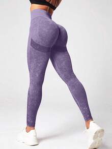 Powerista Leggings deportivos de mujer sin costuras, de alta elasticidad y lavados - Morado - Ver 8