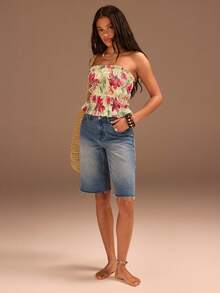 Athîral Women's Floral Print Ruched Casual Versatile Daily Wear Tube Top - Multicolor - View 5