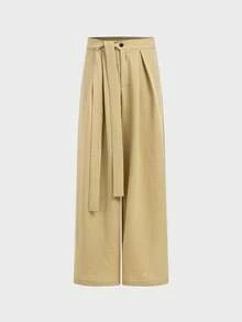 AXEPEAK Men's Solid Color Knotted Waist Wide Leg Loose Pants - Apricot - View 2