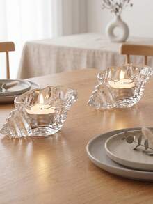 Haus Hana 1pc Light Luxury Style Transparent Glass Seashell Candle Holder Decorative Accessory For Romantic Candlelit Dinner Photography Prop - multicolor - View 9