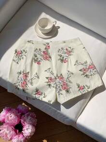 Comfortcana Váy quần jean trắng buộc dây bên hông họa tiết hoa dành cho nữ - trắng - Xem 3