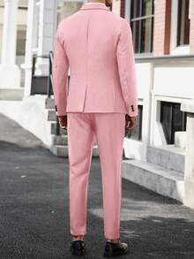 Manfinity Mode Solid Color Blazer And Pants Suit Set, Minimalist Fashion Casual Everyday Wear Wedding Suits Prom Suits Men Tuxedo Suit Formal, Ceremony - Pink - View 2