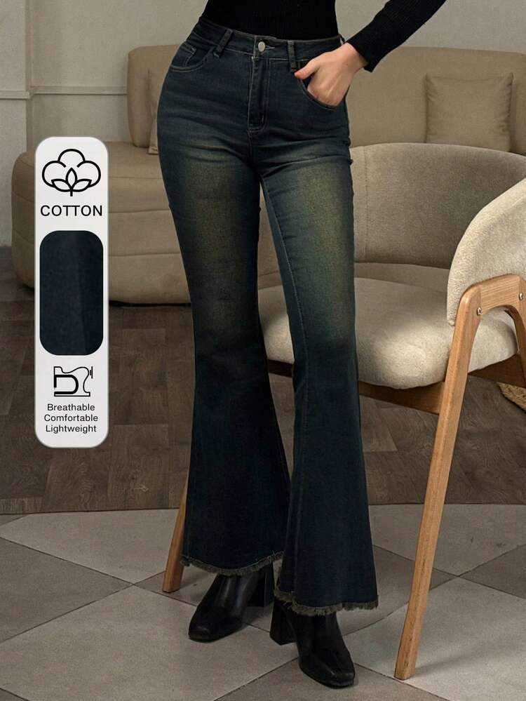 Tall Women's Elongated High-Waisted Frayed Hem Flare Jeans