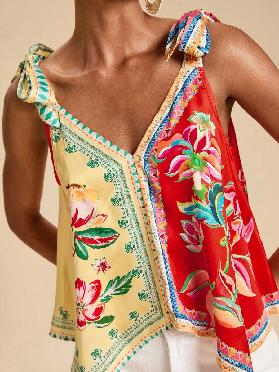 Travachic Women's Vacation Casual Colorblock Floral Print Tank Top,Summer Top - Multicolor - View 1