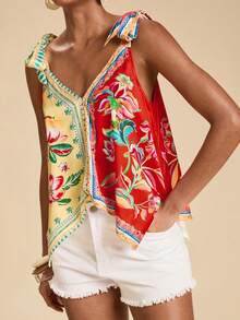 Travachic Women's Vacation Casual Colorblock Floral Print Tank Top,Summer Top - Multicolor - View 7