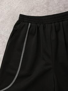 2pcs Kids/Tween Boys Casual Black Short Sleeve T-Shirt & Shorts Set, Street Punk Rock Preppy Style, Suitable For Spring/Summer Occasions - Black - View 3