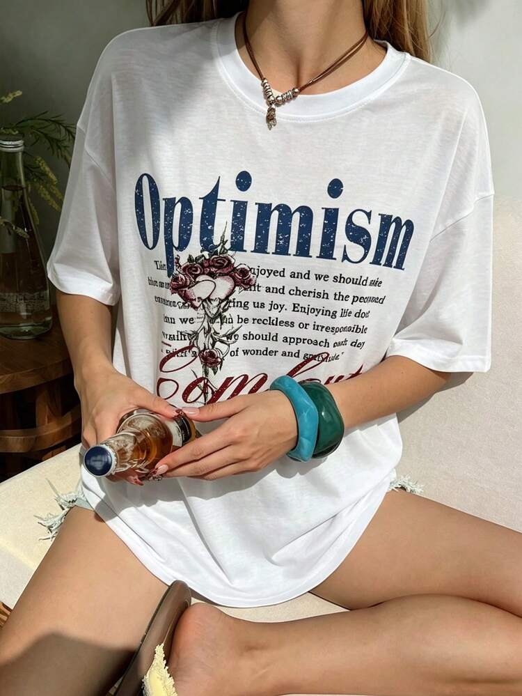 Women Loose Letter Print Casual T-Shirt