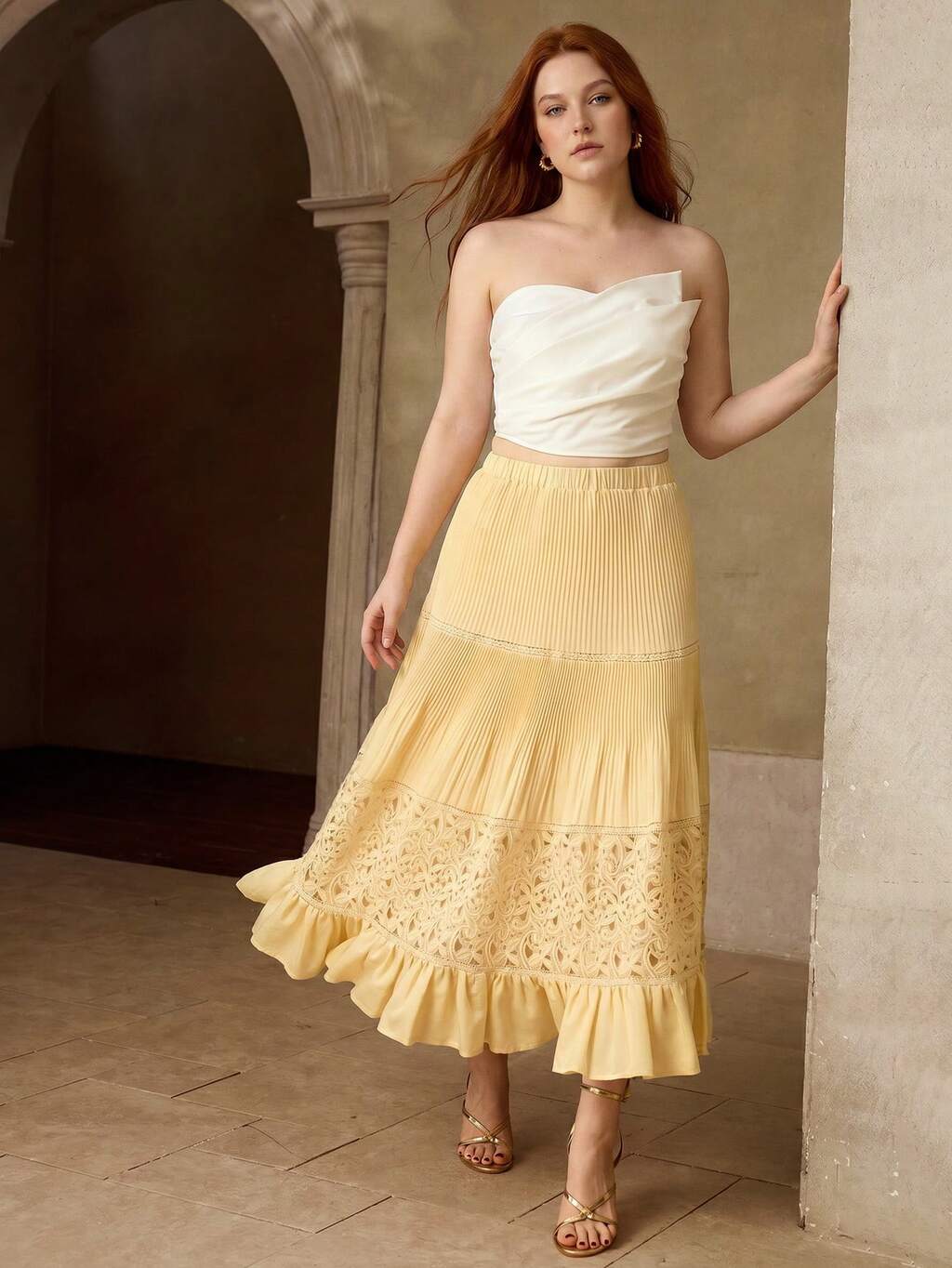 PLUS SIZE WOMEN'S SPRING/SUMMER WOOL & TENCEL BLEND CONTRAST LACE