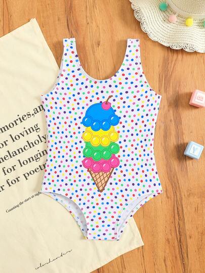 Baby Girls' Swimsuit, Ditsy Floral Pattern, Knitted Comfortable Fabric, One-Piece Swimwear, Suitable For Beach, Vacation, Sand, Play, Summer