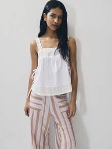 Nöista Pantalones de pierna ancha a rayas con bolsillos delanteros y presillas para cinturón, de talle medio y tela ligera para el verano. Perfectos para el verano, fiestas en la piscina, ropa de playa, atuendos de verano, festivales de música. - Multicolor - Ver 2