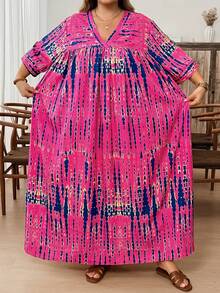 SHEIN CURVE+ Vestido casual de mujer talla grande con estampado floral suelto, adecuado para la playa y los viajes - Multicolor - Ver 8