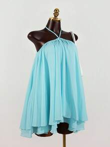Lyxana Women's Chiffon Layered Ruffle Sleeveless Mini Dress - Blue - View 3