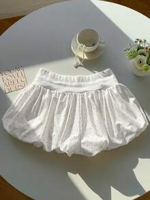 Comfortcana Summer Casual Red Polka Dot Print Drawstring Waist Ruffle Hem Shorts - White - View 2