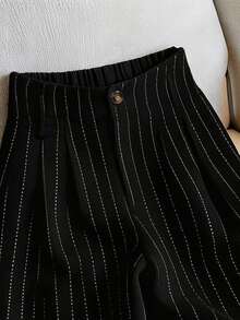 Franclia Women's Striped Casual Versatile Daily Wear Pants - Black - View 3