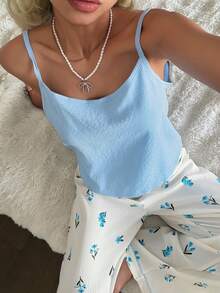 CottageSlumber Women's Solid Color Camisole Top And All-Over Print Lounge Pants Casual Pajama Set - Baby Blue - View 6