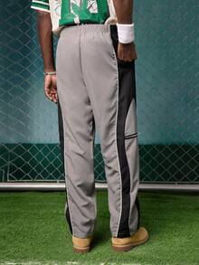 EVRINFINITE Vintage Color Block Cargo Pants, Men's Loose Casual Straight Leg Sweatpants, Streetwear, Spring & Autumn - Light Grey - View 2
