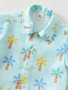 Cozy Pixies 2pcs/Set Toddler Boys' Blue Cartoon Plant Print Short Sleeve Shirt And Shorts Set,Funny Summer Vacation Holiday Casual Outfit For Daily Wear,Parties - Multicolor - View 5