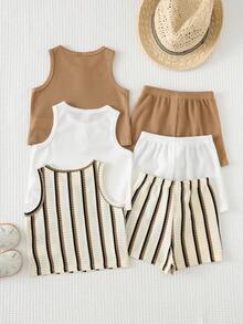 Cozy Pixies Bộ 6 món áo ba lỗ và quần short cho bé trai - màu nâu - Xem 2