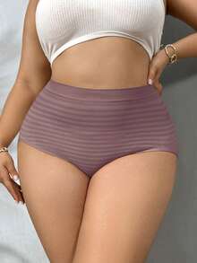 NudeFit 5PCS Women Plus Size Comfy Stretch High Waisted Striped Seamless Full-Coverage Panties - Multicolor - View 5