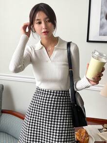 DAZY リブニットセーター、長袖トップス、秋服 - ホワイト - チェックする 8