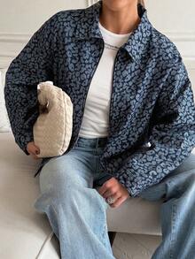Livesso Chaqueta vaquera casual y holgada para mujer con estampado de leopardo, azul - Azul - Ver 7