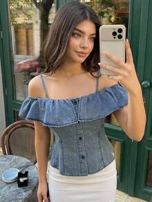 DAZY Women's Denim Camisole Top, Suitable For Spring And Summer - Blue - View 5