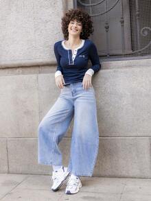 Xuxu's by Gio Women Casual Colorblock Half-Button T-Shirt - Navy Blue - View 3