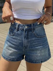 DAZY Jeans de pierna recta para mujer con decoración de bolsillo con estrella, estilo casual de calle - Azul lavado medio - Ver 2