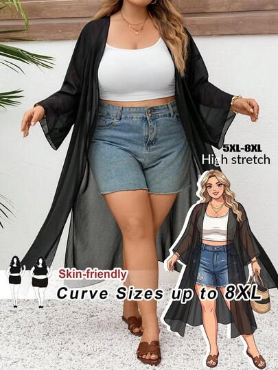 SHEIN CURVE+ Plus Size Women's Summer Business Casual Beachwear Vacations Woman Beach Coat For Woman Spring Break Offices For Women Concert Women Cruise Attire Women Beach Cover Up