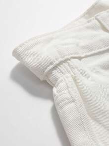 Dazy Tall Shorts vaqueros casuales de mujer con cintura de capullo de flor - Blanco - Ver 7