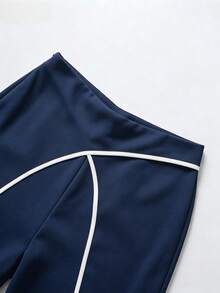 Elenzga Women's Casual Patchwork Color Versatile Daily Wear Pants - Navy Blue - View 6