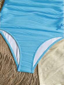 SHEIN Teen Girls Solid Color Jacquard 2 Pieces Set - Baby Blue - View 7