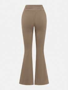 SHEIN Girlism Tween Girl Casual Fitted Light Blue Ruched Crew Neck Top And Ruched Waist Flare Pants Set - Khaki - View 8